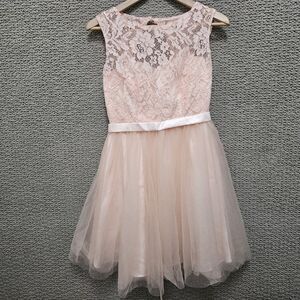 NWT CINDY COLLECTION Girls Lace Tulle Dress Blush Sleeveless Bow Back Size M